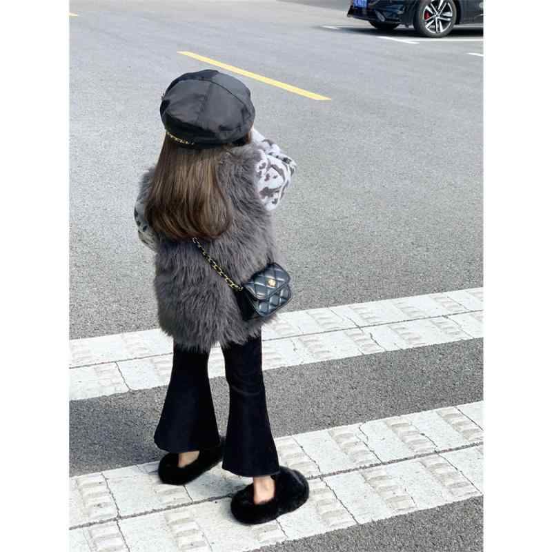 子供用セットアップ 秋冬 女の子 長袖トップス ヒョウ柄ニット ベスト ワイドパンツ 3点セット かわいい ガールズ 上下セット 普段着