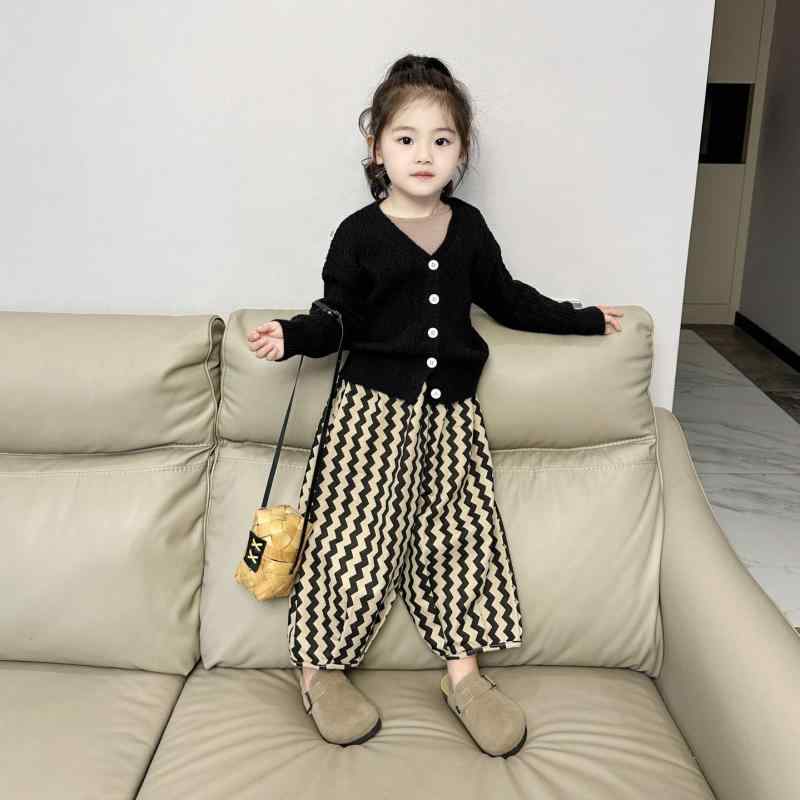 子供服 ニットカーディガン ＋ 長袖トップス ＋ ストライプ柄ロングパンツ 3点セット 女の子 秋冬 綿混..