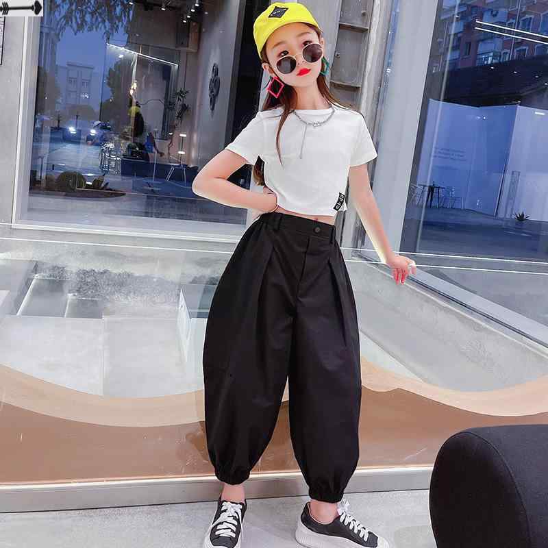 子供服 パンツ セットアップ 女の子 半袖 トップス ランタンパンツ 2点セット 薄手 夏服 韓国 普段着 おしゃれ かわいい ガールズ キッズ ジュニア ブラック ホワイト系