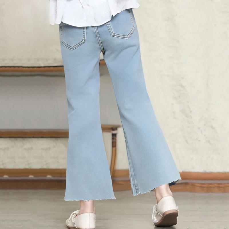 子供用ジーンズ 女の子 デニムパンツ キッズ 中大童 9分丈パンツ バタフライ 水洗い コットン ストレッ..