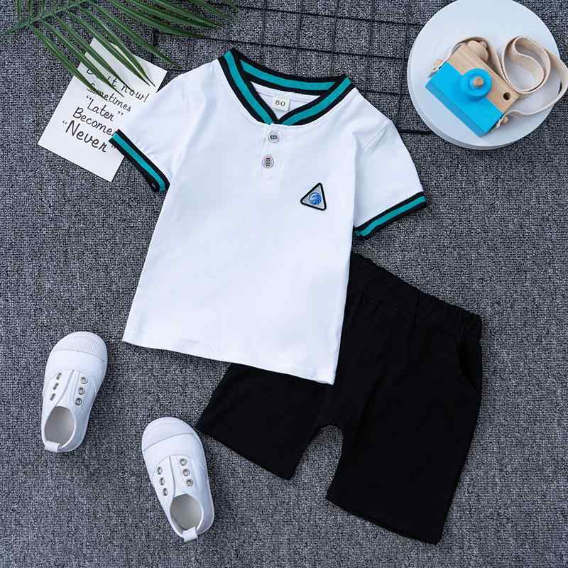 子供用ポロシャツ &amp; 短パン セットアップ 男児 半袖 Tシャツ 綿 薄手 夏 80cm 90cm 100cm 110cm 120cm 白 赤 グレー