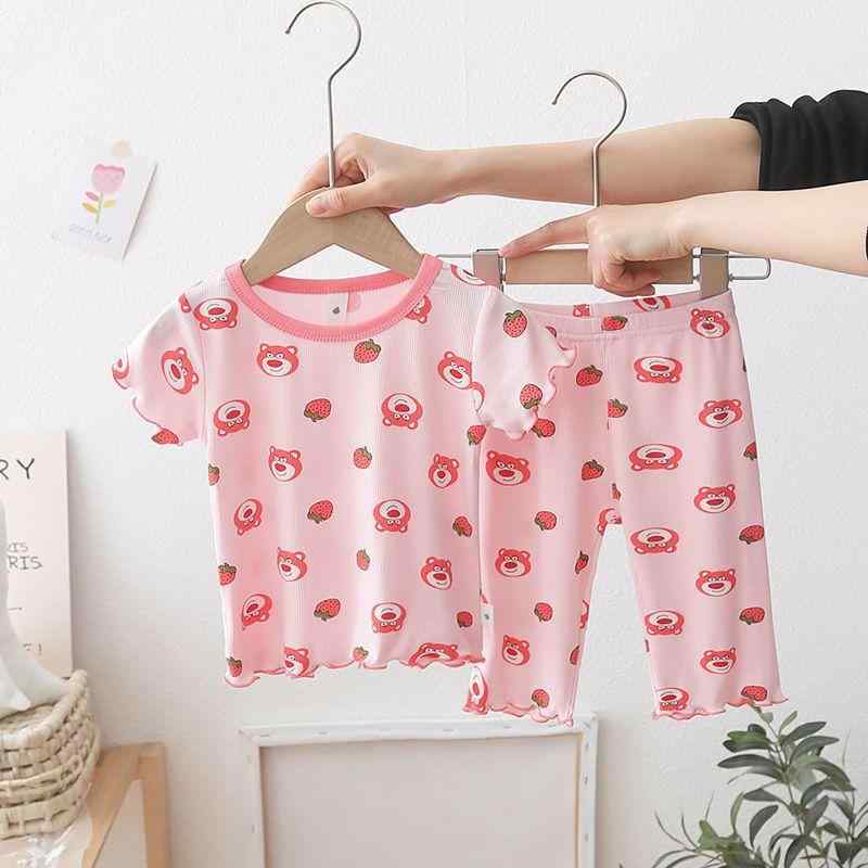 子供用ルームウェア 上下セット 春夏 接触冷感 女の子 ベビー パジャマ 薄手 涼しい かわいい 女の子 寝巻き 部屋着 ピンク系 ホワイト いちご