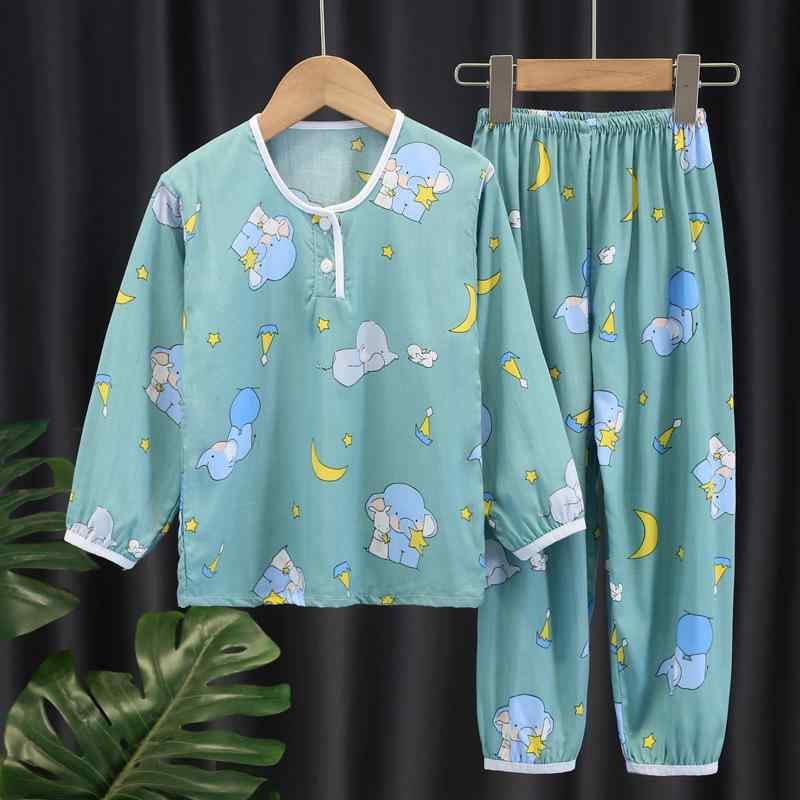 子供用パジャマ キッズ 綿 長袖 長ズボン 上下セット 春夏 薄手 接触冷感 吸湿速乾 エアコン 部屋着 寝間着 ルームウェア かわいい アニマル柄 格子柄
