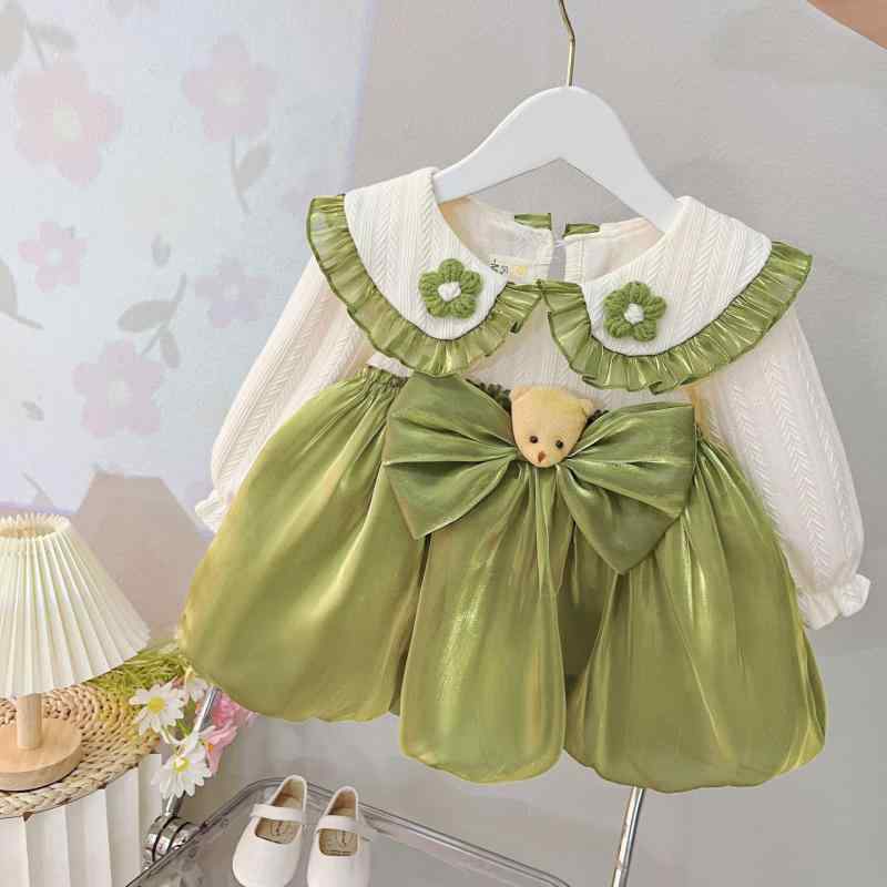 ワンピース ベビー 春秋 女の子 かわいい 公主風 子供服 チュニック Aライン 格子柄 花柄 水玉 80cm 90cm 100cm 110cm 120cm 赤 緑