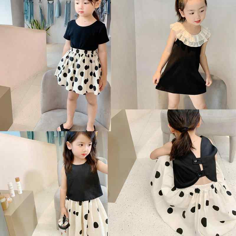 ワンピース ガールズ 子供服 小香風 プリンセス ノースリーブ Aラインスカート ミニスカート ドット柄 コットン かわいい 韓国 夏