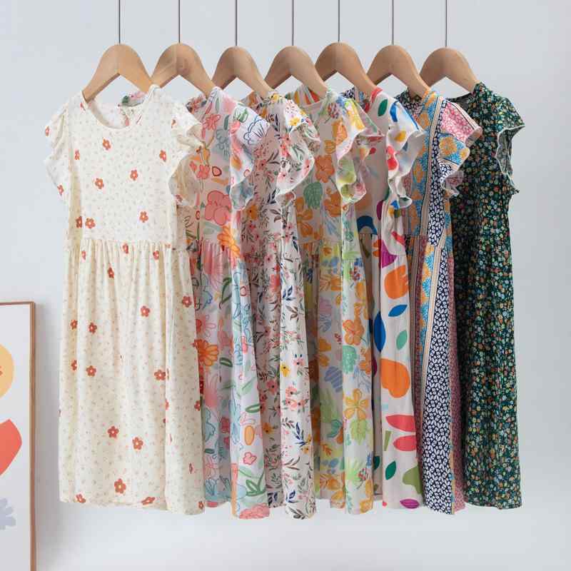 ワンピース 女の子 子供服 綿 中小童 ノースリーブ 花柄 田園風 プリンセスカート 膝丈 110cm 120cm 13..