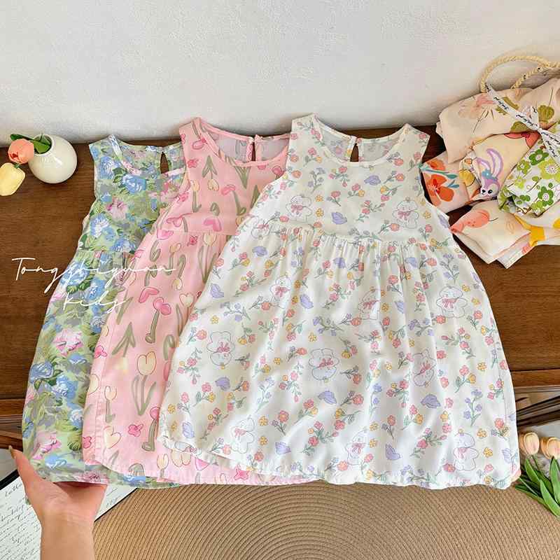 ワンピース キッズ 女の子 子供服 チュニック Aライン 人造繊維 花柄 接触冷感 薄手 春夏 かわいい 90 ..