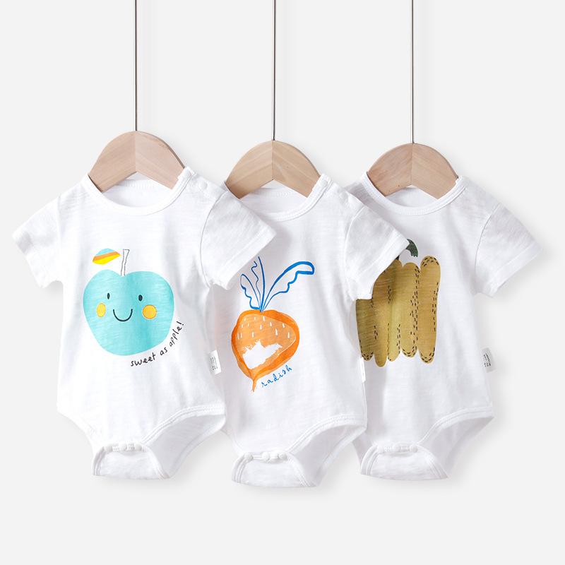 ベビー服 ロンパース 半袖 薄手 春夏 新生児 赤ちゃん 綿 包みボタン 前開き かわいい リンゴ柄 ニンジ..