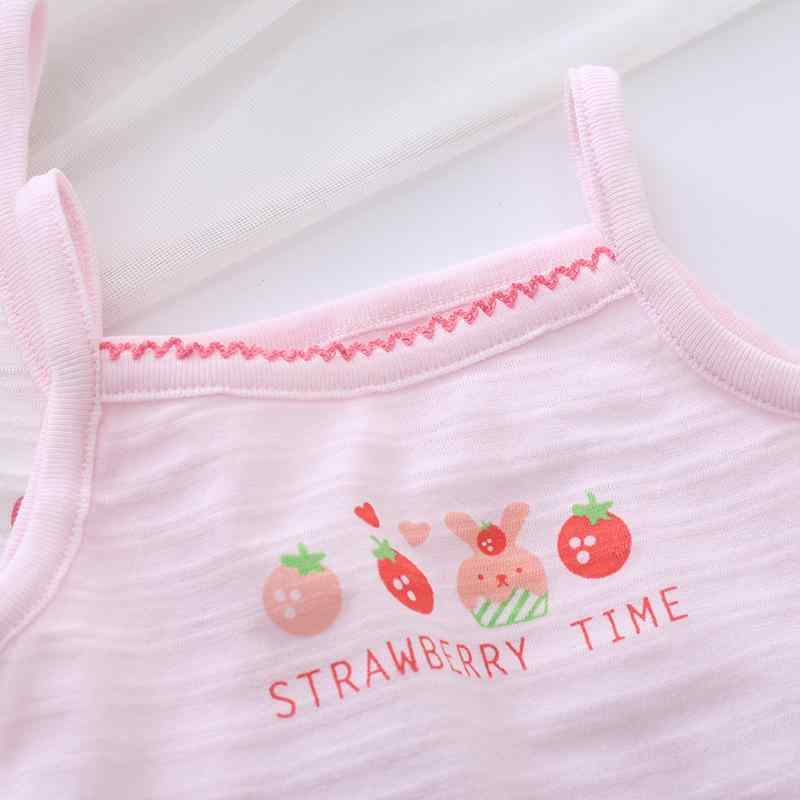 ベビー ロンパース 女の子 夏 薄手 竹節コットン 綿 ノースリーブ 三角 快適 肌着 ピンク チェリー いちご 猫柄 かわいい 80 90 95 100cm(x3)