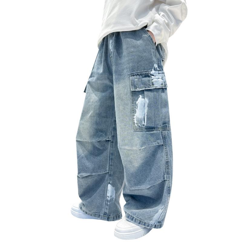 子供服 パンツ 男児 ワイドレッグ デニムパンツ 春秋 ストレート ワークパンツ 韓国 大童 ボーイズ ジ..