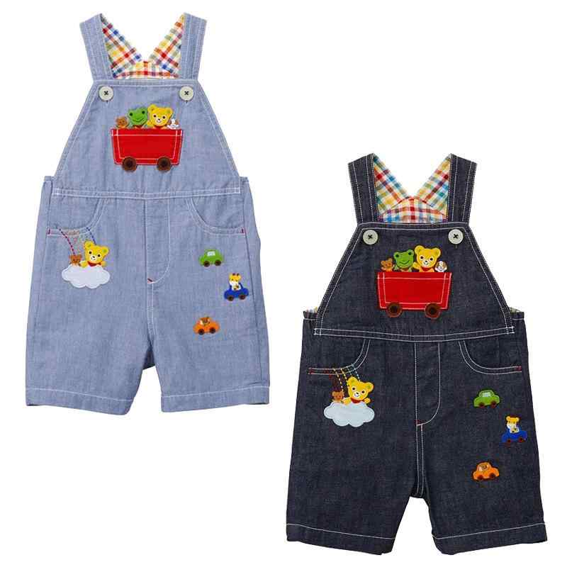 キッズ オーバーオール デニム ショートパンツ 春夏 男女兼用 子供服 カートゥーン ベア 車柄 ライトデ..