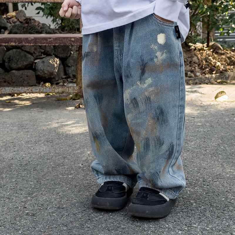 子供 デニムパンツ 男の子 長ズボン 春秋 普段着 おしゃれ 綿 宽松 らくがき 中小童 ブルー 90cm 100cm..