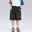 子供服 男の子 デニム ショートパンツ ハーフパンツ ボーイズ キッズ 夏用 コットン 普段着 ミドルウエスト ブラック(x2)