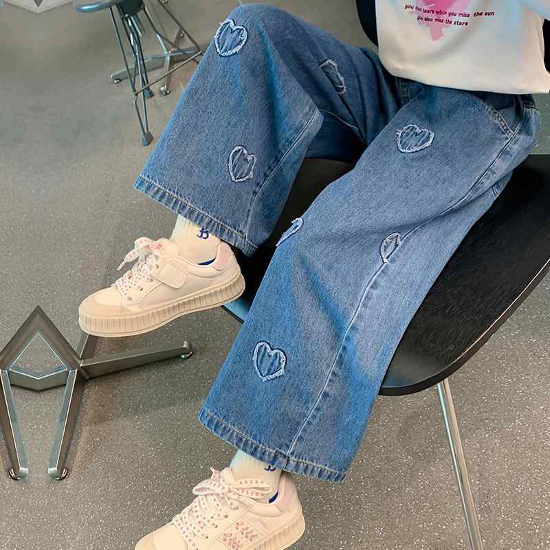 子供服 デニムパンツ 女の子 春秋 ストレート ジーパン ワイドレッグパンツ ガールズ 女の子 中小 बच्च..