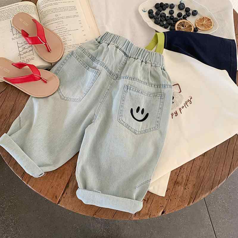 子供服 デニムパンツ 七分丈パンツ 夏 男女兼用 カジュアル 刺繍 ウエストゴム 100cm 110cm 120cm 130c..