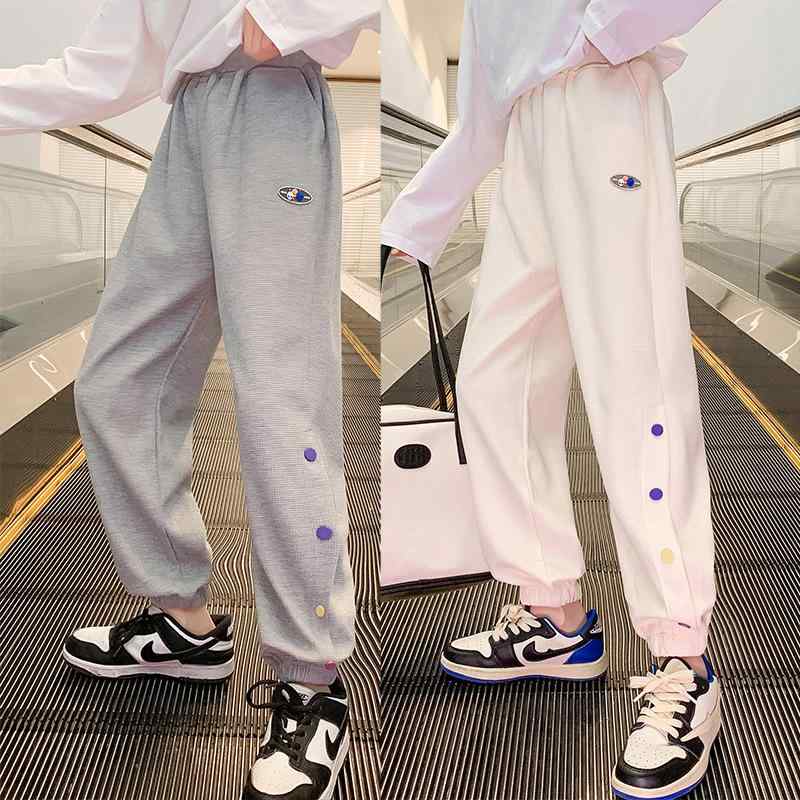 キッズ パンツ スポーツ 9分丈パンツ 女の子 子供服 ゆったりサイズ 夏 綿 ウエストゴム グレー ベージ..