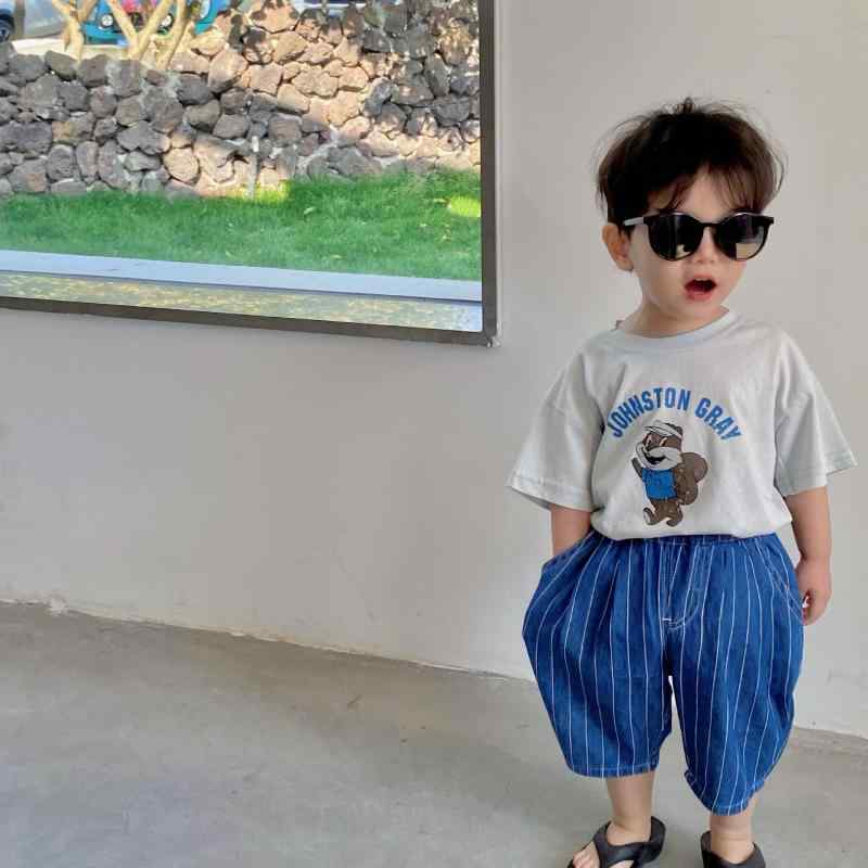 子供服 デニムパンツ 女の子 ストライプ柄 7分丈パンツ 80cm 90cm 100cm 綿 春夏 カジュアル かわいい ..