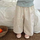 子供用パンツ 女の子 ロングパンツ 春秋 コットン 波ドット柄 花柄ウエスト 80cm 90cm 100cm 110cm 120cm 130cm かわいい ガー...