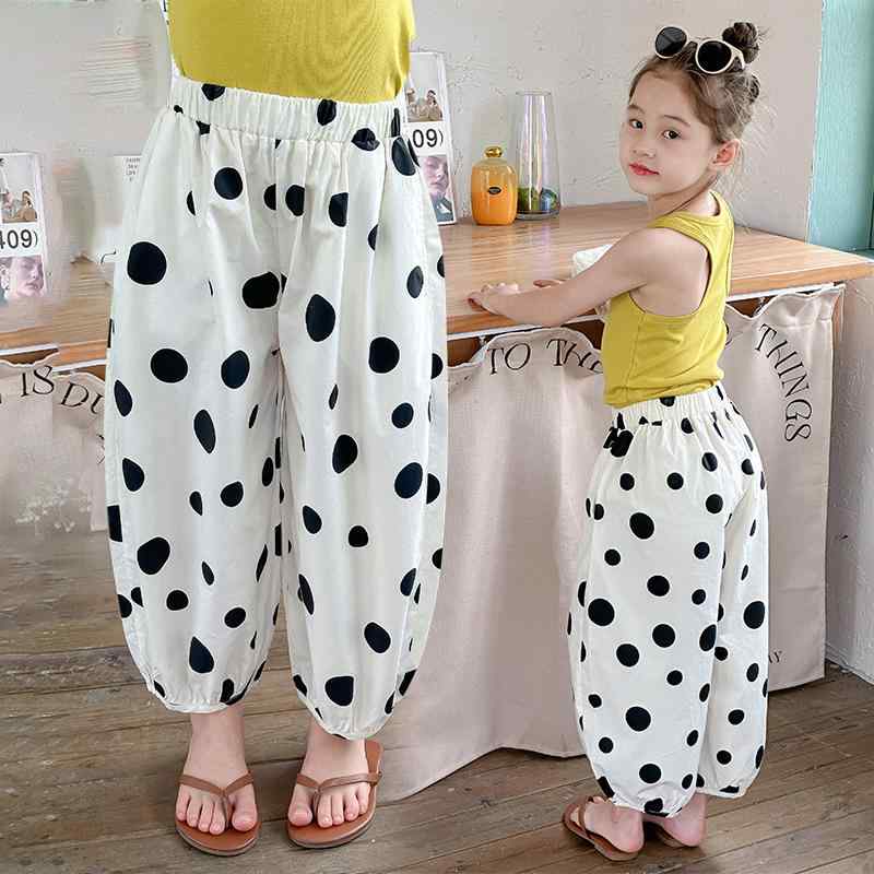 パンツ キッズ 子供服 男女兼用 虫よけ 蚊パンツ 綿 ドット柄 サルエルパンツ 薄手 ゆったり ミドルウ..