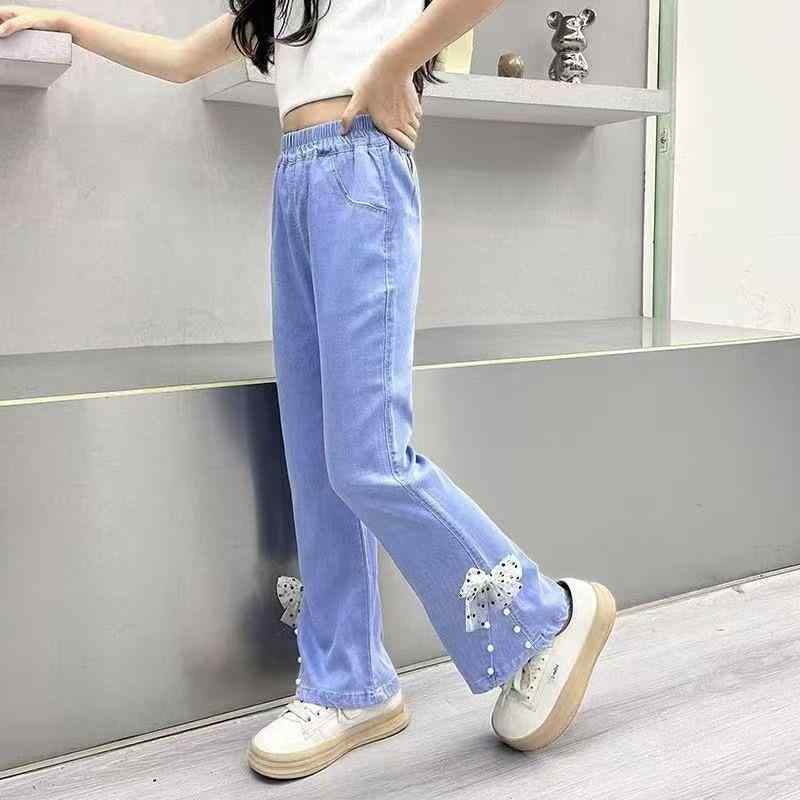 子供服 デニムパンツ 女の子 接触冷感 薄手 夏用 ガールズ 快適 ロングパンツ ラッパズボン 天使 高伸..