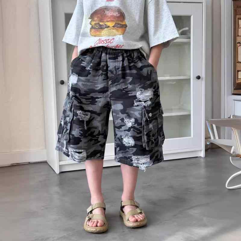 子供用パンツ ハーフパンツ 迷彩柄 コットン ミリタリー ワークパンツ カジュアル 春夏 グレー 90 100 ..