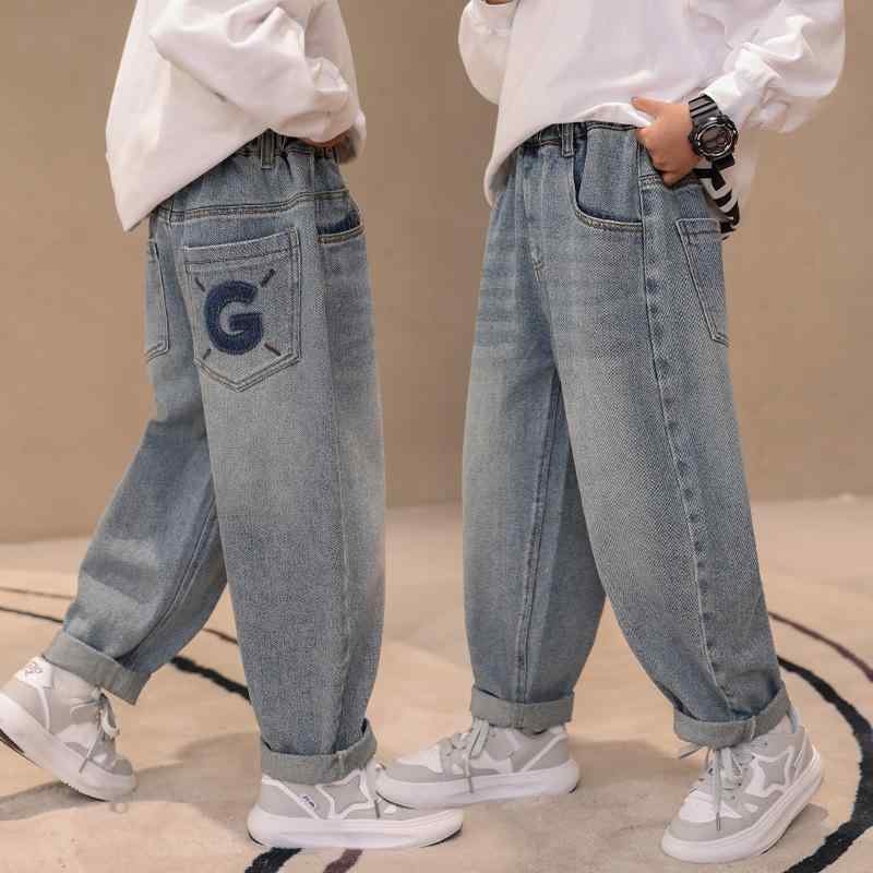 子供服 パンツ 男の子 デニム ロングパンツ 春秋 中大童 ボーイズ 8歳以上 140cm以上 ジーパン ズボン 春秋 カジュアル 綿60% 伸縮性 普段着 潮范 穿きやすい B類 ブルー(x2)