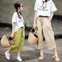 子供服 パンツ 女の子 9分丈 カジュアルパンツ 中大童 綿 スポーツパンツ 草緑 カーキ