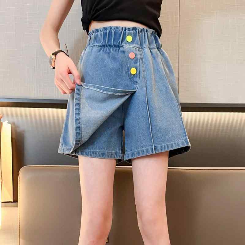 キッズ デニムスカート付きパンツ 女の子 高学年 夏物 子供服 ショートパンツ 高腰 スタイル かわいい ..