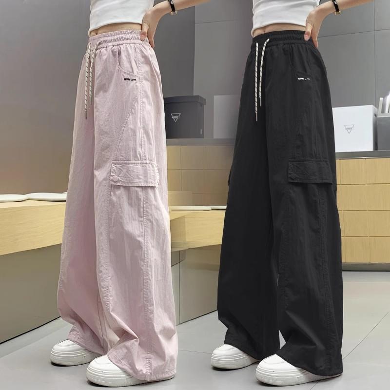 子供服 パンツ ガールズ 接触冷感 ストレートパンツ ブラック ピンク系 無地 長ズボン 中学生 高学年 ..