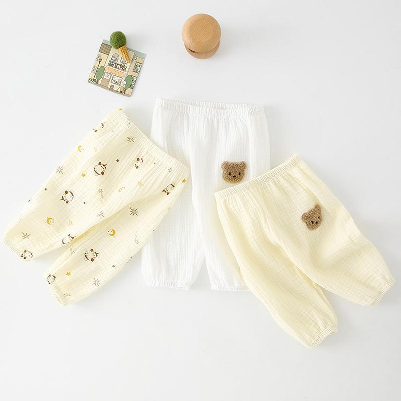 キッズ パンツ 男女兼用 ベビー ガーゼ 蚊除けパンツ ロングパンツ かわいい クマ柄 コットン 通気性 ..