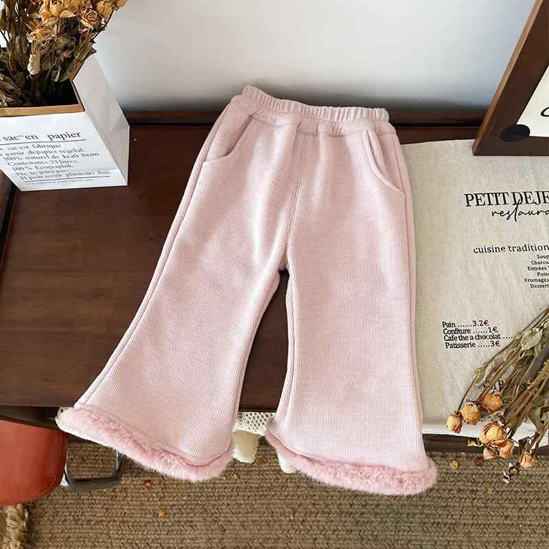 子供服 ガールズ 裏起毛 あったか ワイドレッグパンツ 長ズボン ポリエステル ピンク 90cm 100cm 110cm 120cm 130cm 140cm 中小キッズ 冬 普段着 リラックスパンツ