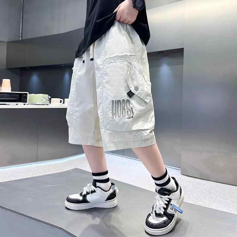 キッズ ハーフパンツ 七分丈パンツ 夏 薄手 子供服 カジュアル ワークパンツ ポリエステル 無地 黒 白 ..