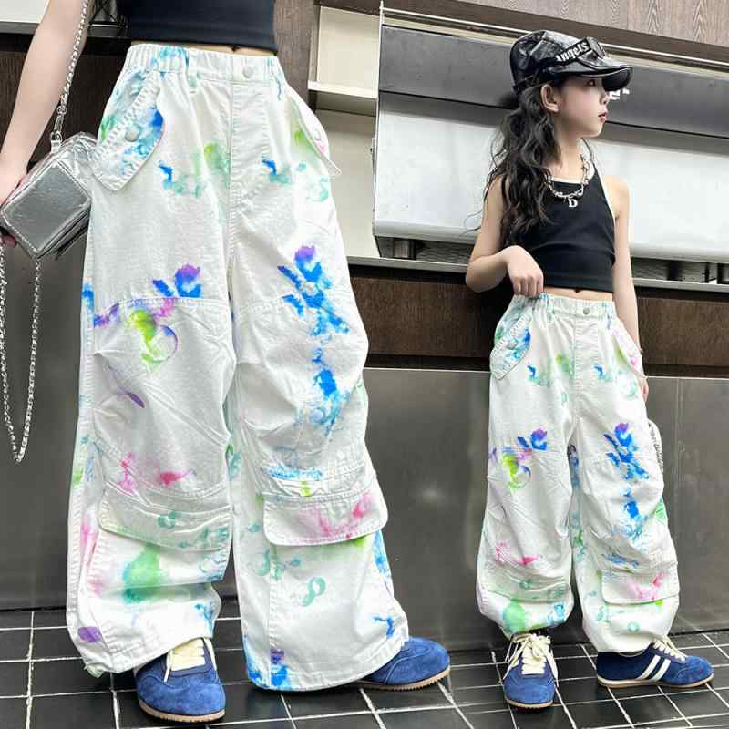 子供服 ワイドパンツ 女の子 夏用 ズボン ロングパンツ ガールズ 普段着 ポリエステル 中学生 小学生 1..