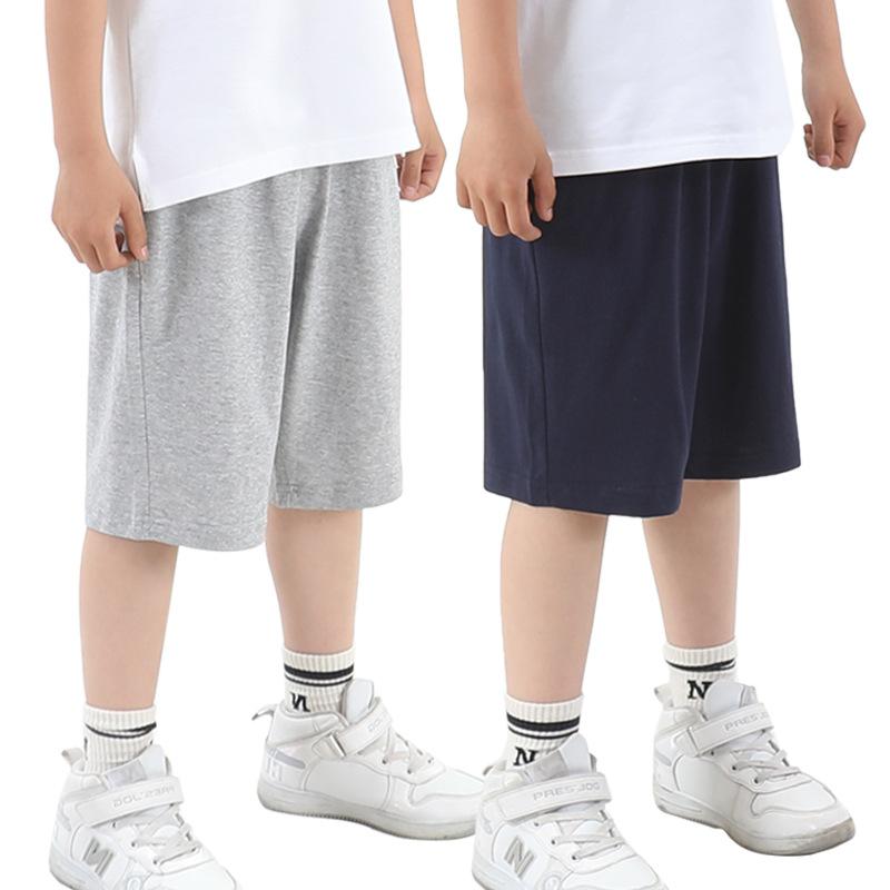 子供用スクールパンツ 五分丈パンツ 全綿 紺色 ライトグレー 男の子 女の子 キッズ ジュニア 通学着 普..