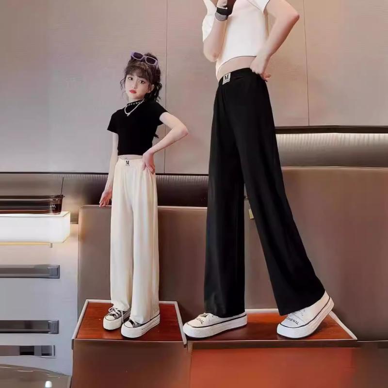 子供服 パンツ 女の子 春夏 接触冷感 ワイドレッグパンツ ゆったり ストレートパンツ ロングパンツ 黒 ..