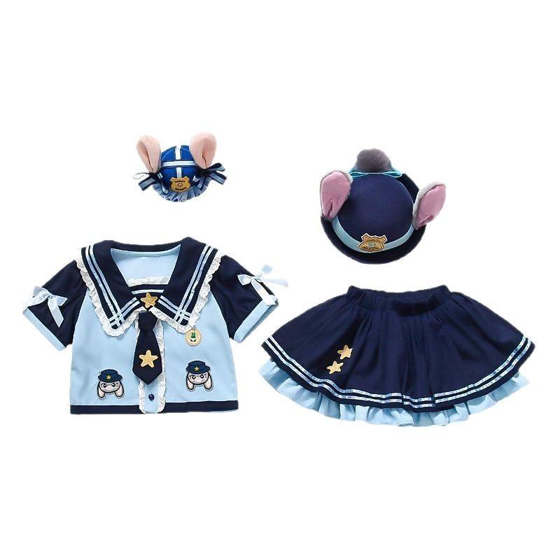 子供用セットアップ スカート 半袖 夏服 女の子 ベビー服 JK 制服 コスチューム 風 プリンセスカート ブルー コットン 100 110 120 130 140 150cm
