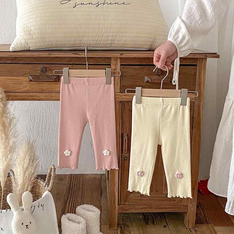 子供服 ガールズ レギンス スパッツ 小花柄 無地 ストレッチパンツ 春秋 幼児 女の子 ロングパンツ ピンク系 アイボリー 73 80 90 100cm