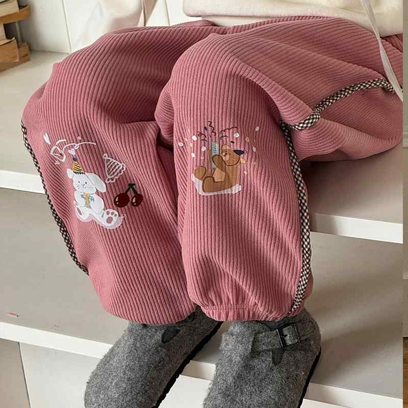 子供用パンツ 秋冬 伸縮性 リブ編み ルーズ スウェットパンツ 中小サイズ 子供 カートゥーン 裾絞り ロ..