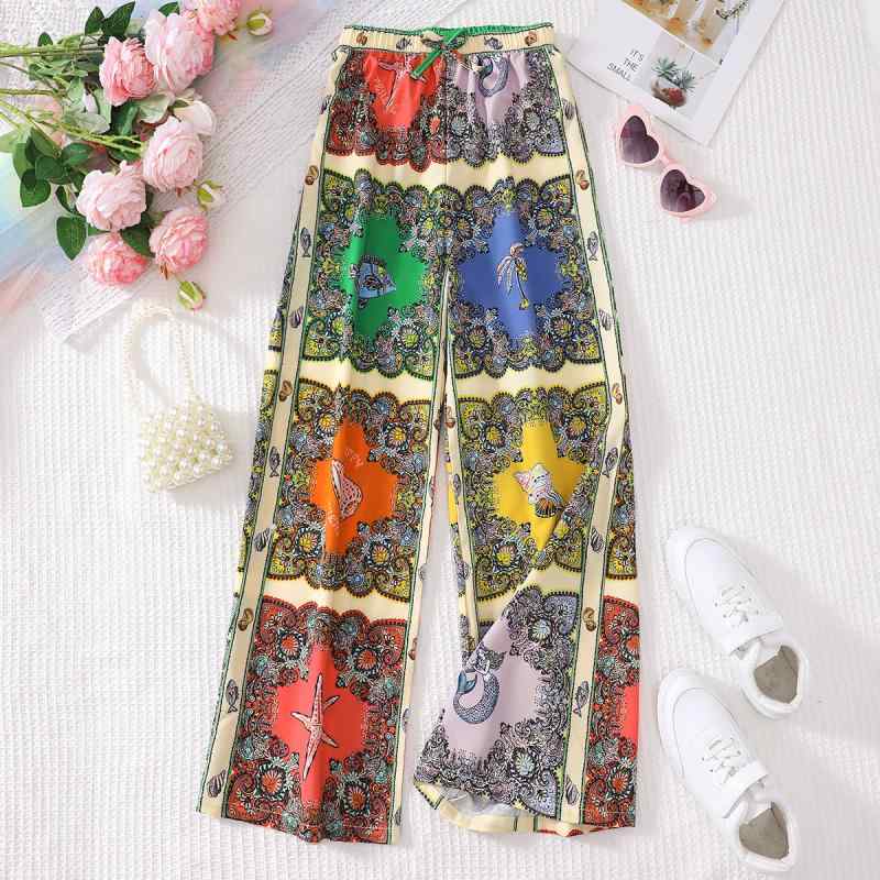 パンツ 女の子 ボヘミアン柄 ストレート ロングパンツ ポリエステル 混合色 130 135 140 145 150cm 8歳..