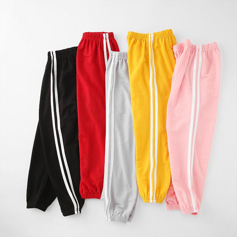 子供用パンツ 春夏 薄手 接触冷感 ロングパンツ 男女兼用 スポーツ 普段使い 綿麻 ストライプ イエロー..
