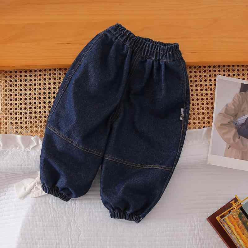 子供用ジーンズ ランタンパンツ 男女兼用 春秋 中厚手 ウエストゴム 裾絞り 綿混紡 無地 90 100 110 12..