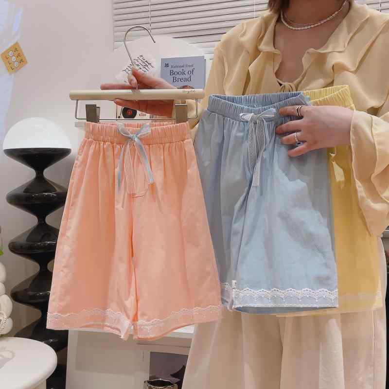 パンツ 女の子 レース コットン 9分丈 春夏 薄手 蝶結び ベビー ガールズ 子供服 無地 かわいい おしゃ..