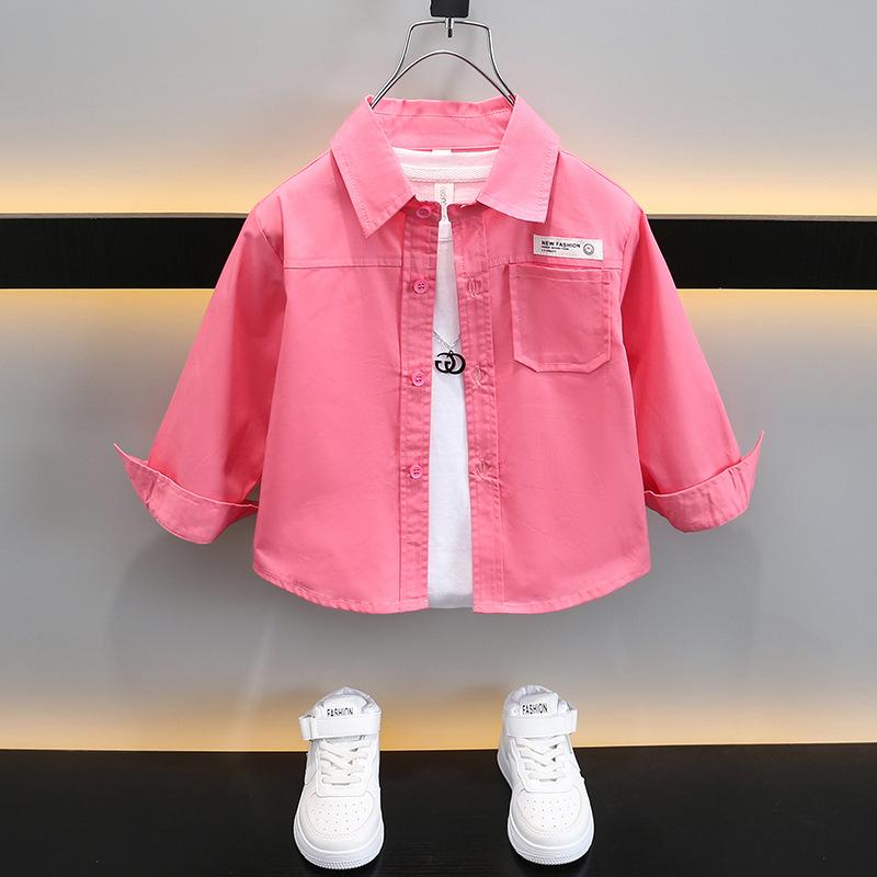 シャツ キッズ 男の子 長袖 コットン 秋物 100 110 120 130 140 ピンク系 デニム 普段着 潮范