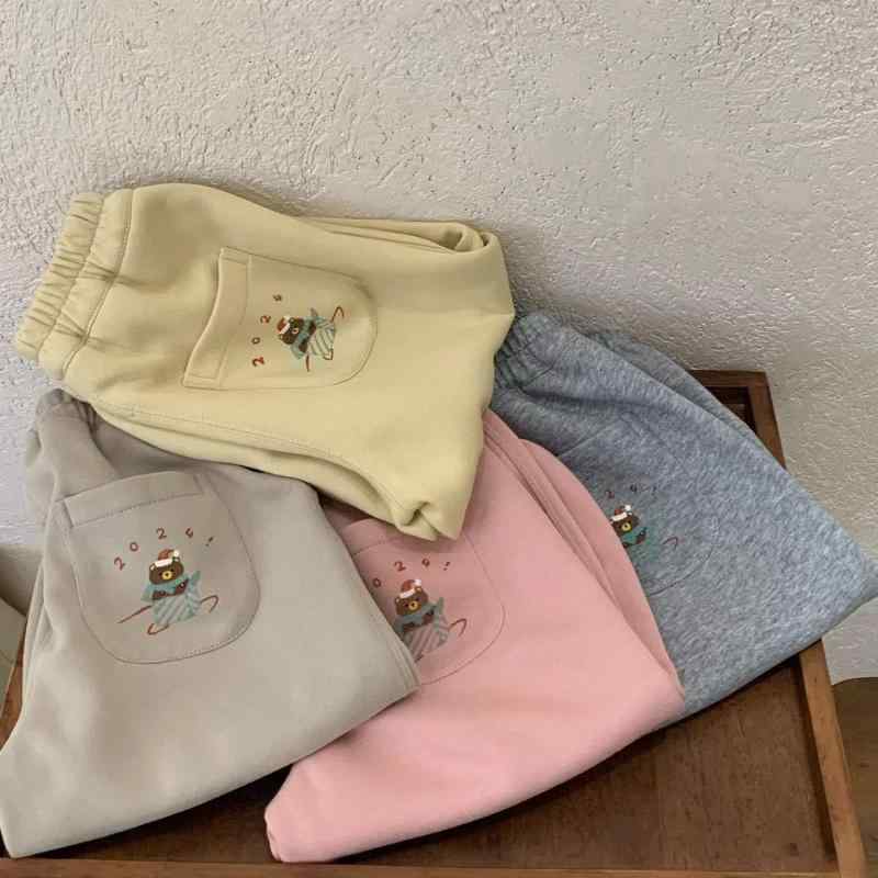 子供用パンツ ガールズ ベビー 長ズボン コットン 秋物 普段着 通園 グレー イエロー ピンク系