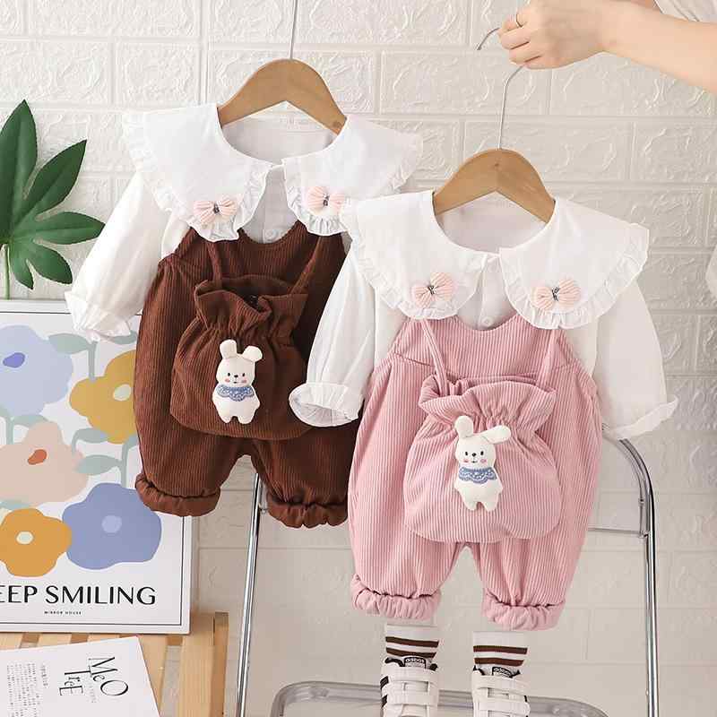 子供用セットアップ 春秋 女の子 襟付きシャツ サロペット 2点セット かわいい おしゃれ着 ベビー 幼児 女の子 80cm 90cm 100cm 綿(4)