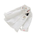 シャツ キッズ 女の子 子供服 猫 刺繍 コットン 襟付き 長袖 トップス 春秋 白 ピンク系(x6)