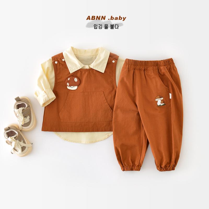ベビー服 秋物 3点セット 薄手 コットン シャツ パンツ ベスト カートーン柄 男女兼用 73CM 80cm 90cm ..