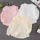 シャツ ガールズ 子供服 トップス 長袖 綿 丸襟 ブラウス レース フリル 白 ピンク系 春秋 かわいい 普段使い(x5)