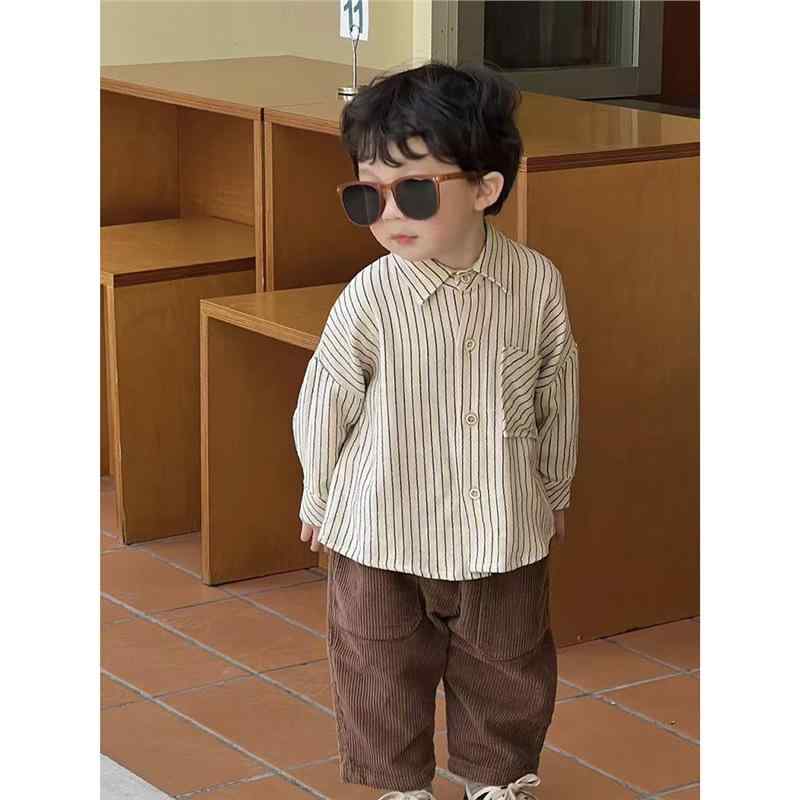 シャツ 男の子 子供服 長袖 ストライプ 韓国 おしゃれ 普段着 コットン