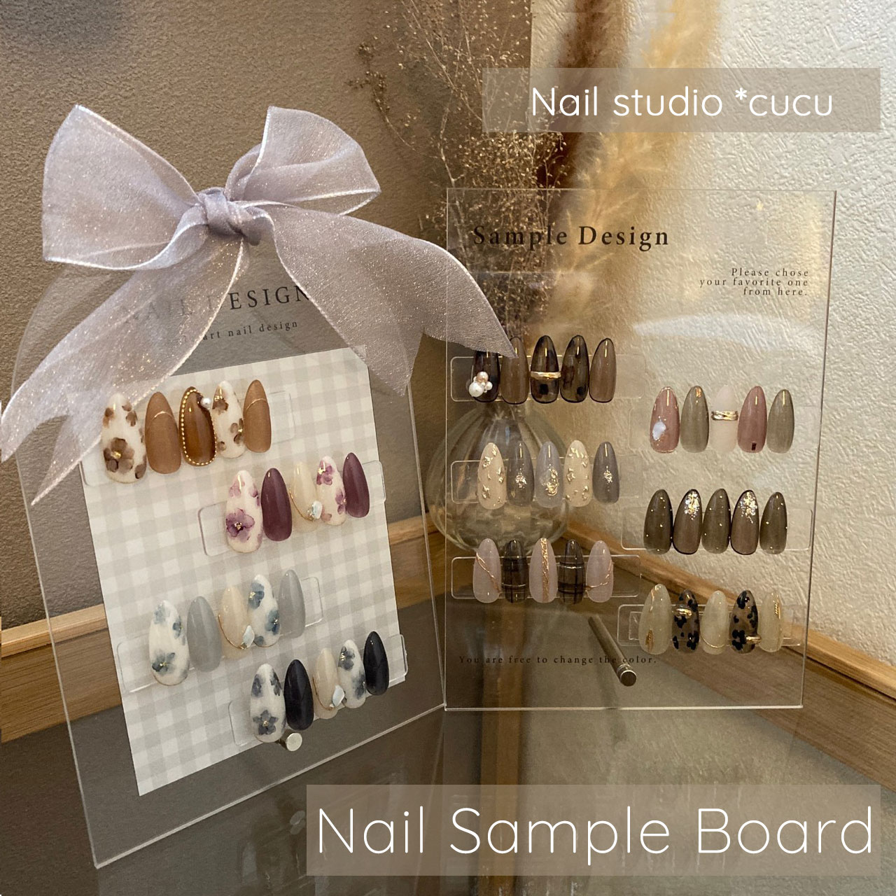 Nail studio cucu プロデュース ネイル サンプル ボード 1枚 cucu cucuジェル ネイルサンプル サンプルボード アクリルボード ディスプレイ アクリル ディスプレイフレーム スタンド チェック ネイルデザイン サンプルデザイン アーチ 型 2L判